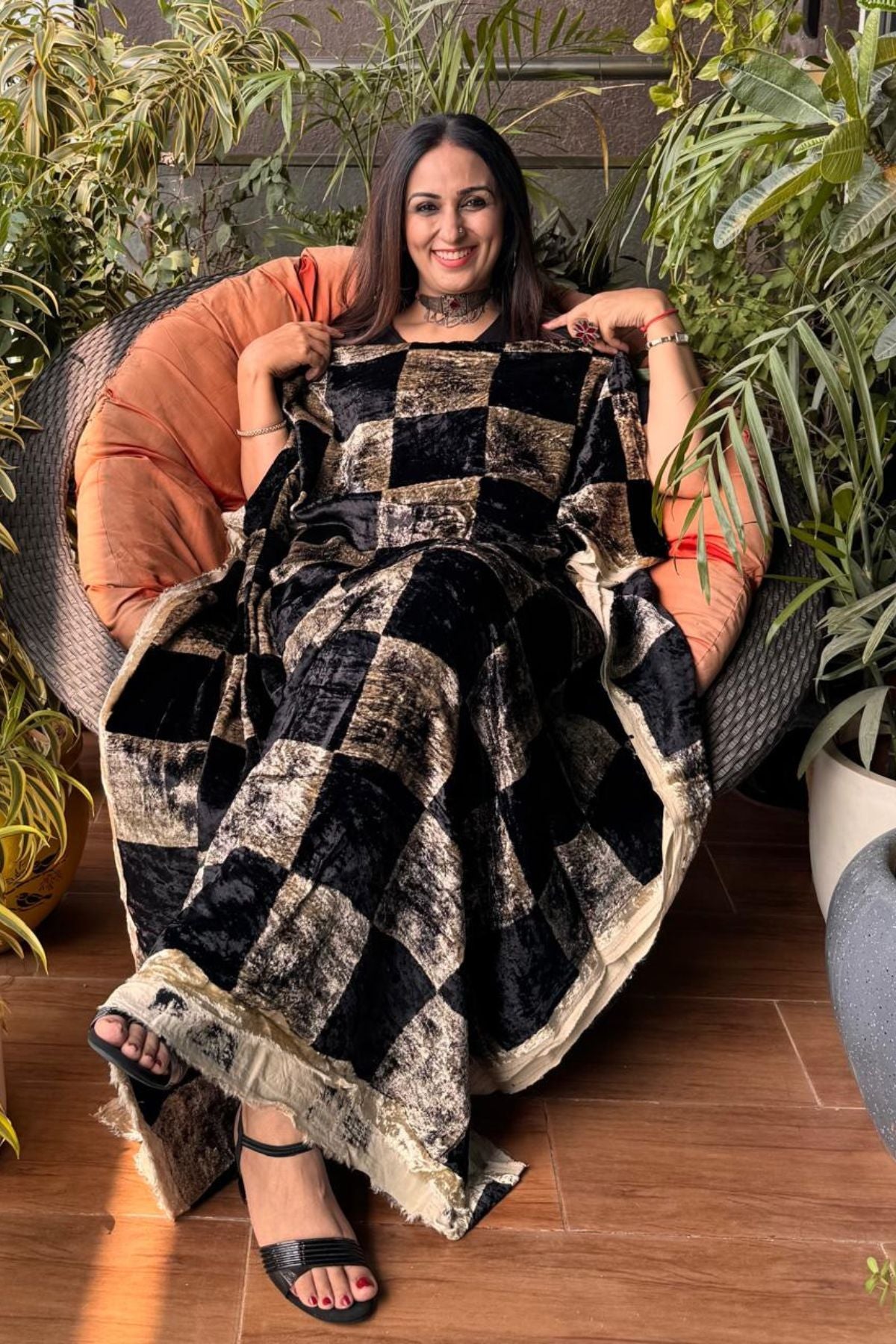 Ajrakh art on velvet (kurta only)
